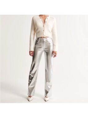 Abercrombie & Fitch 90’s ultra high rise Metallic Silver